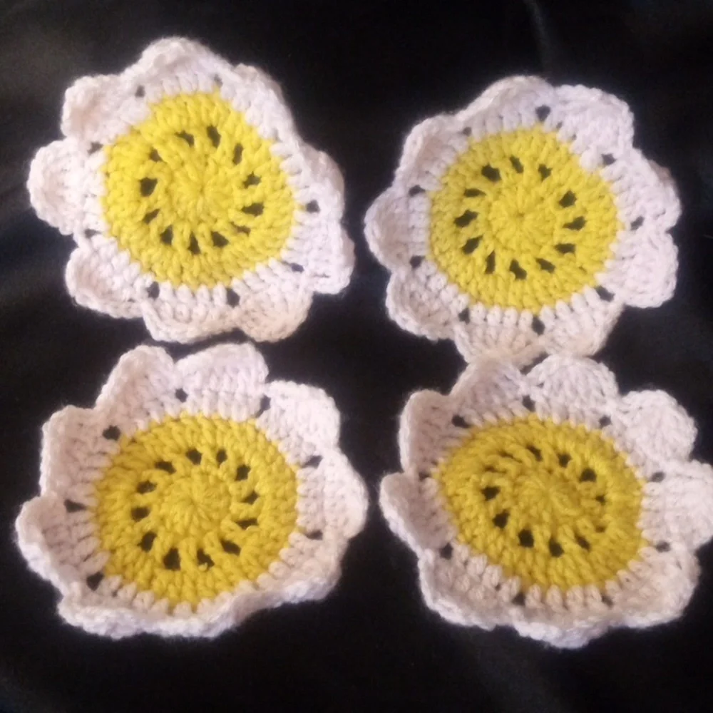 Hand made crochet flower coasters set of 4